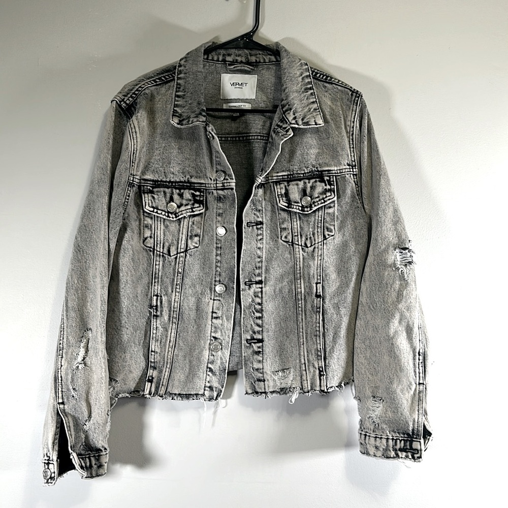 Vervet classic crop fit distressed acid wash Jean jacket size large - Picture 1 of 8